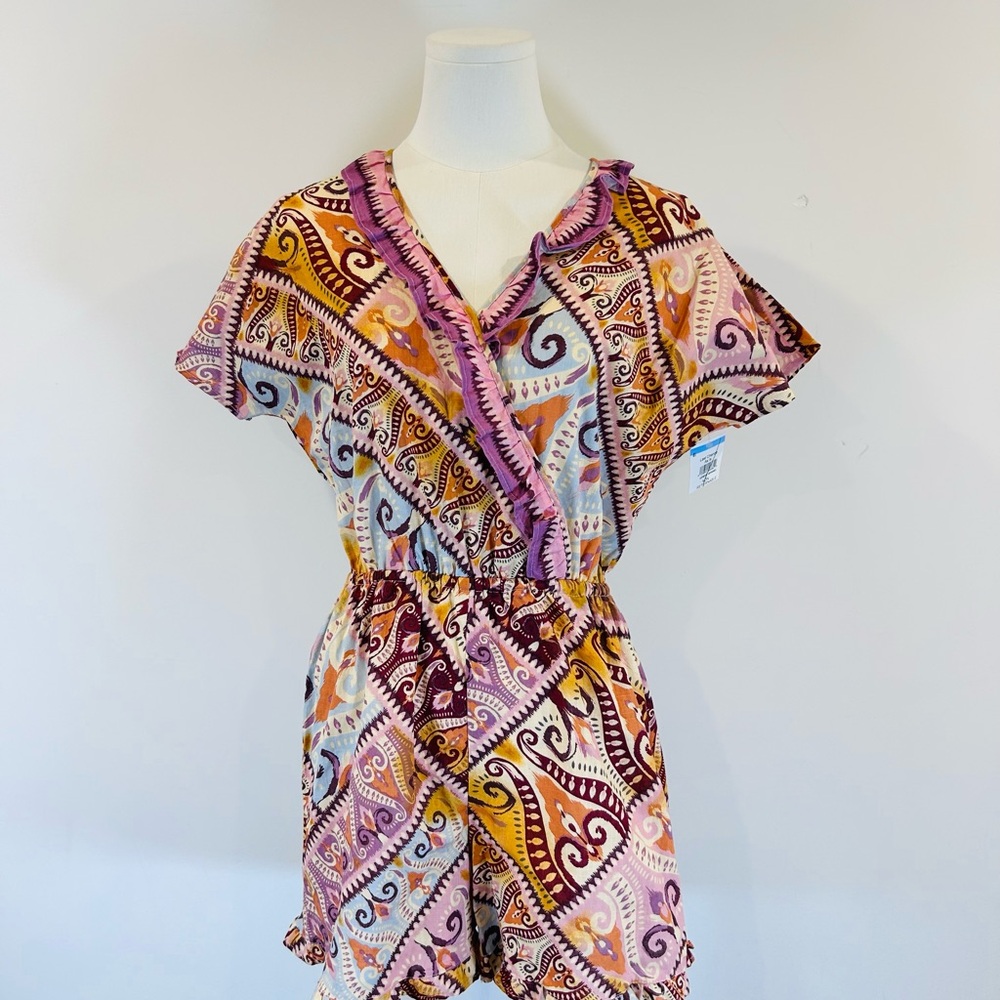 Pink and Orange Geometric Wrap Jumpsuit